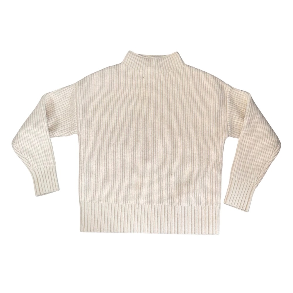 Varley Ribbed Mock Neck Sweater Women Small Cream Good Drop Shoulder Knit